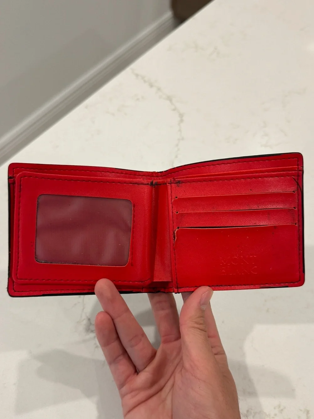 Mont Blanc Black Leather Wallet with Red Accent